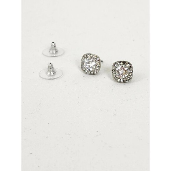 Cushion Cut Cubic Zirconia Halo Stud Earrings Zaxie By Stefanie Taylor NWT - Picture 5 of 6